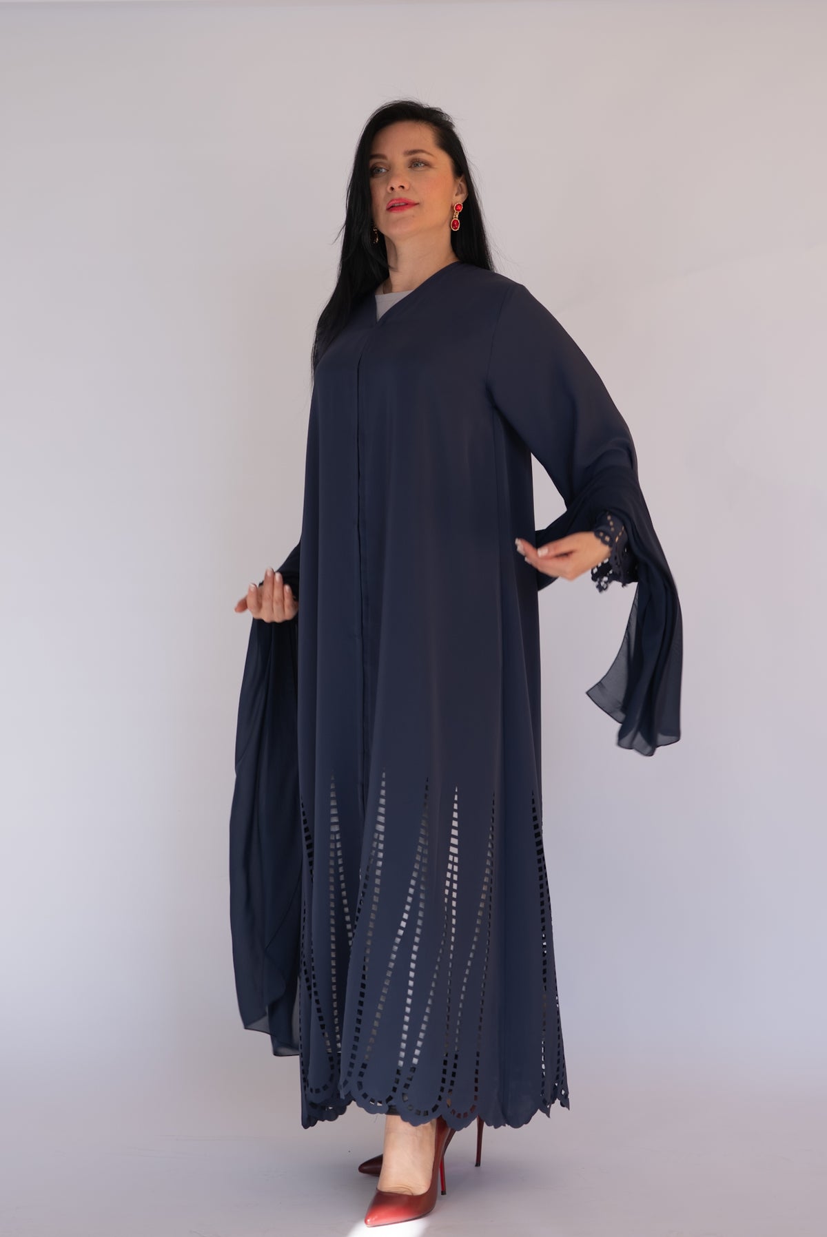 Laser Cut Navy Blue Abaya