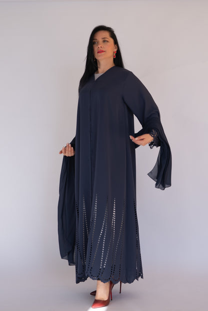 Laser Cut Navy Blue Abaya