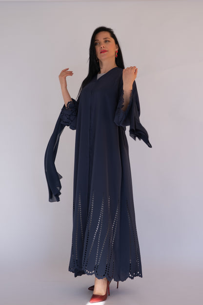 Laser Cut Navy Blue Abaya
