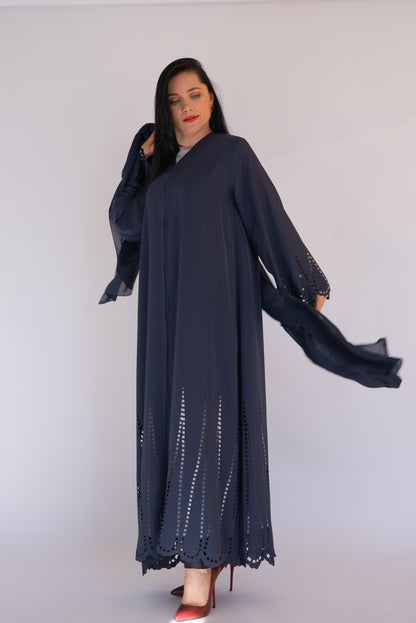 Laser Cut Navy Blue Abaya