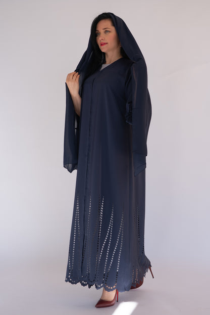 Laser Cut Navy Blue Abaya