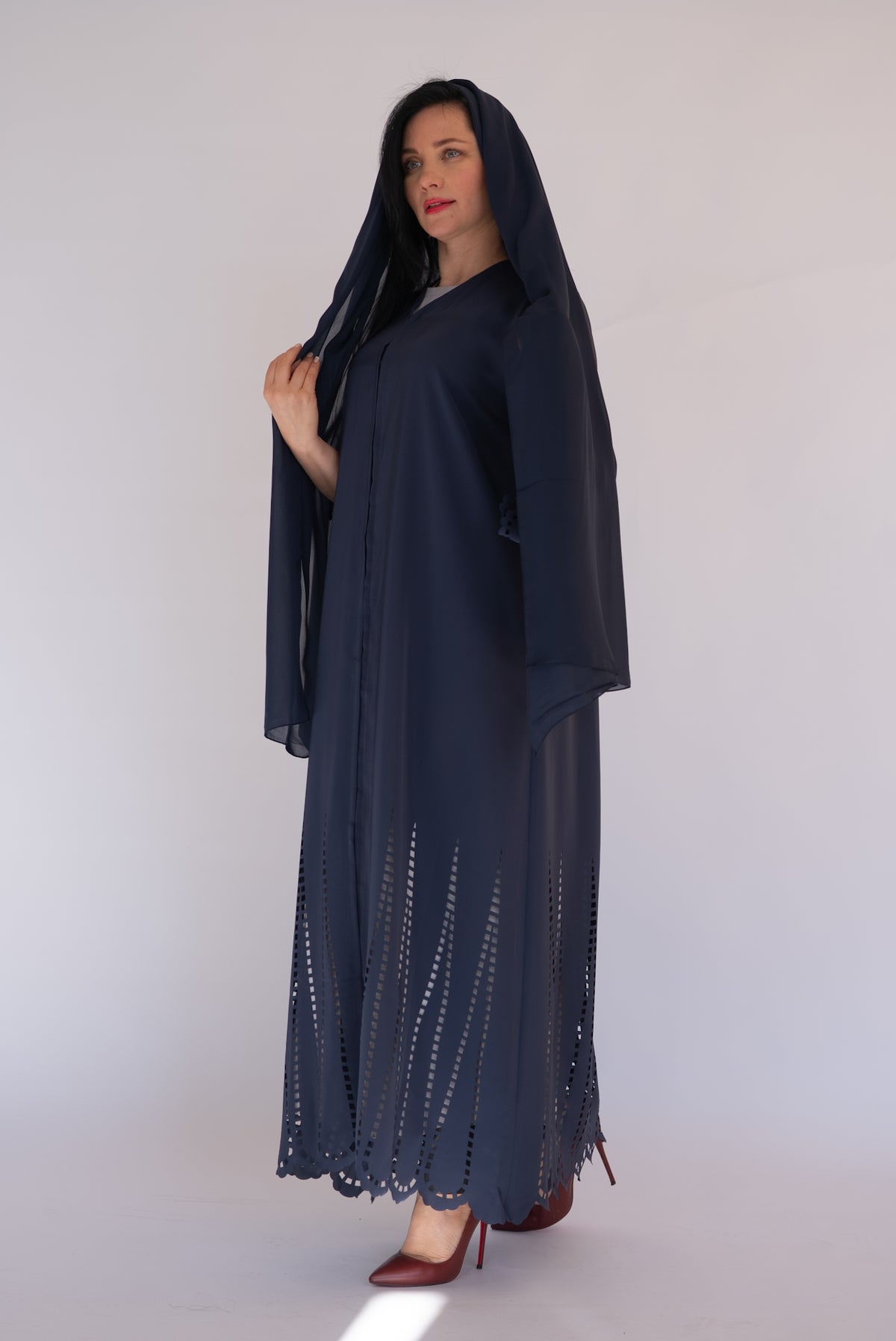 Laser Cut Navy Blue Abaya