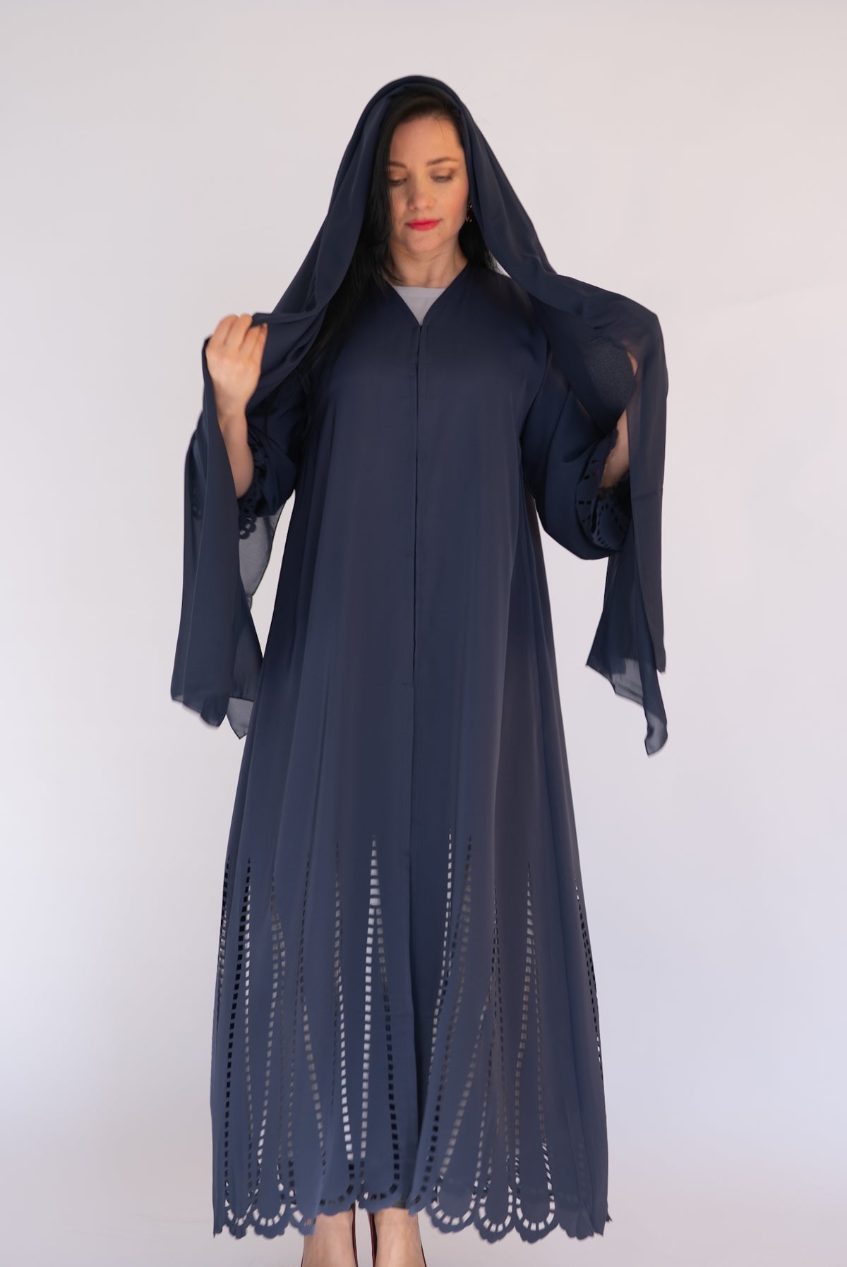 Laser Cut Navy Blue Abaya