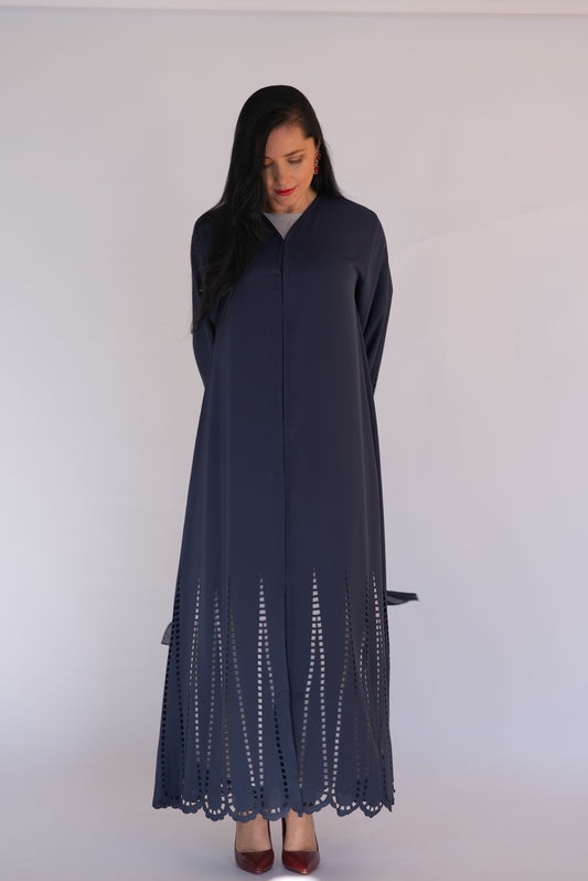 Laser cut navy blue abaya