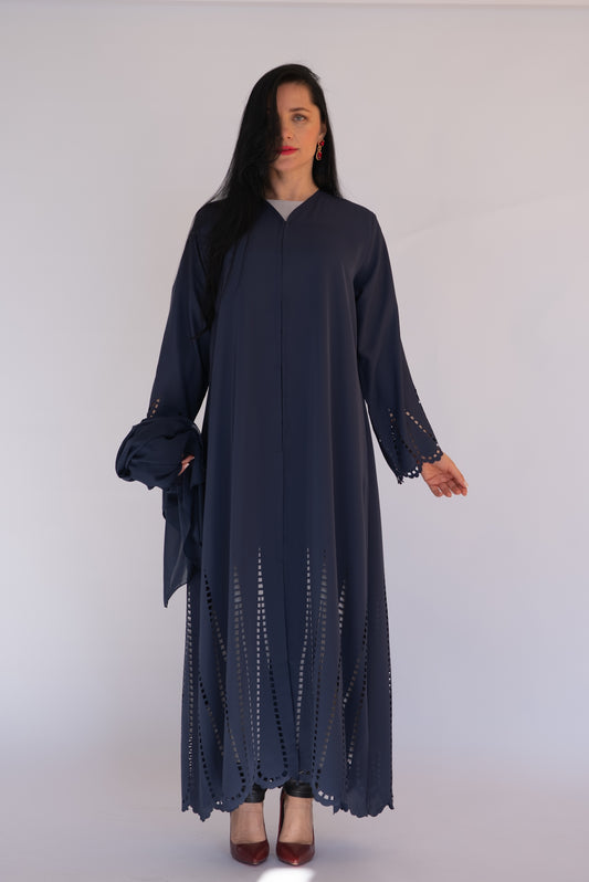 Laser cut navy blue abaya