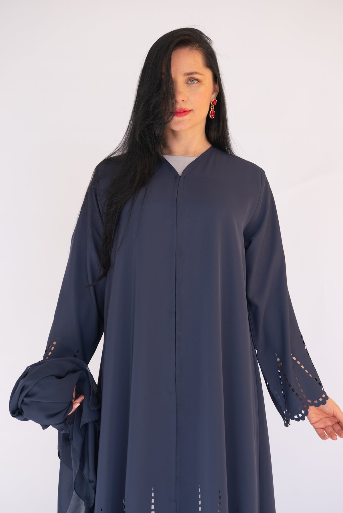 Laser Cut Navy Blue Abaya