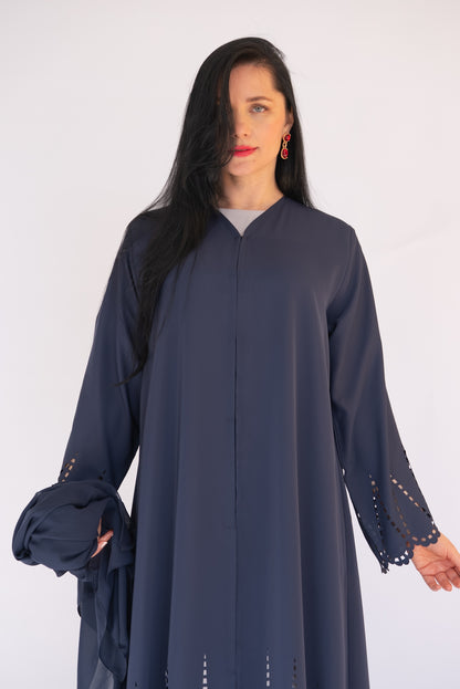 Laser Cut Navy Blue Abaya