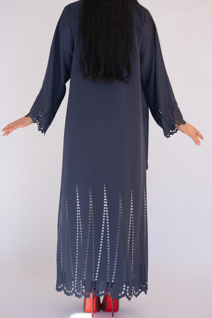 Laser Cut Navy Blue Abaya