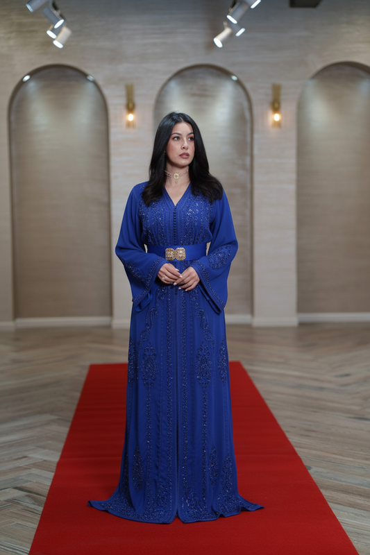 Royal Blue Embellished Moroccan Caftan