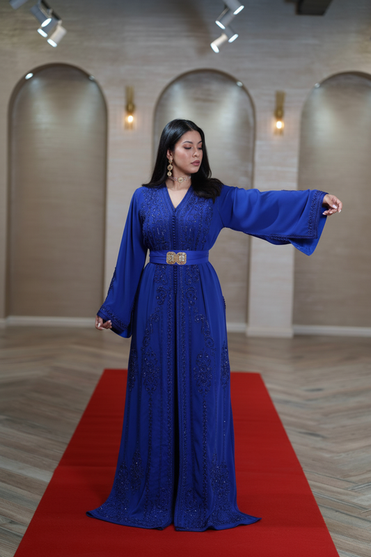 Royal Blue Embellished Moroccan Caftan