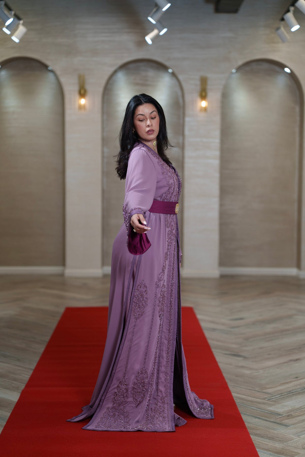 Mauve Beaded Embroidered Moroccan Kaftan