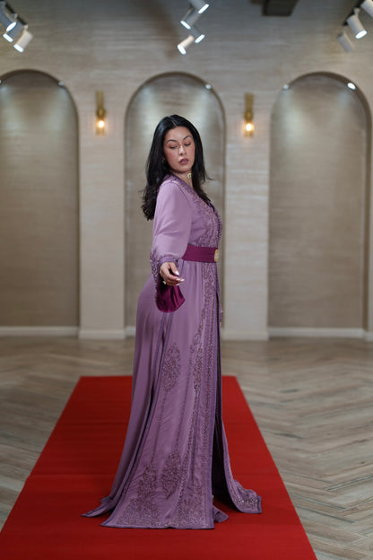 Mauve Beaded Embroidered Moroccan Kaftan
