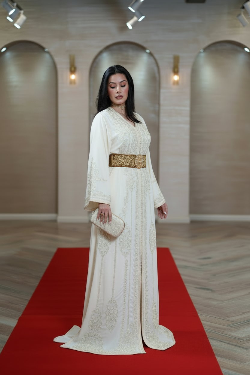 Ivory Beaded Embroidered Moroccan Bridal Kaftan