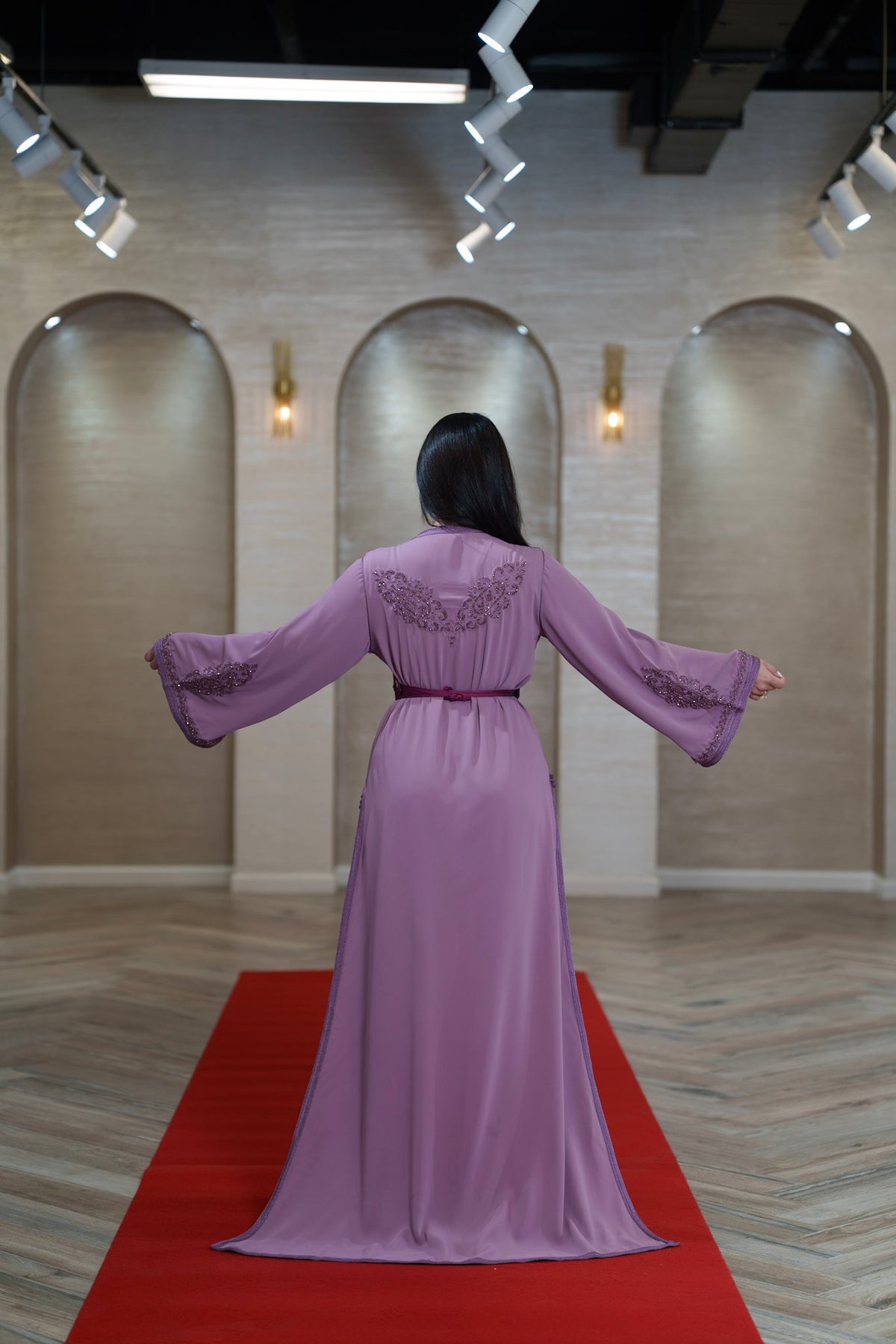 Mauve Beaded Embroidered Moroccan Kaftan
