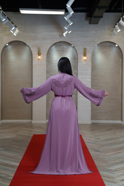 Mauve Beaded Embroidered Moroccan Kaftan