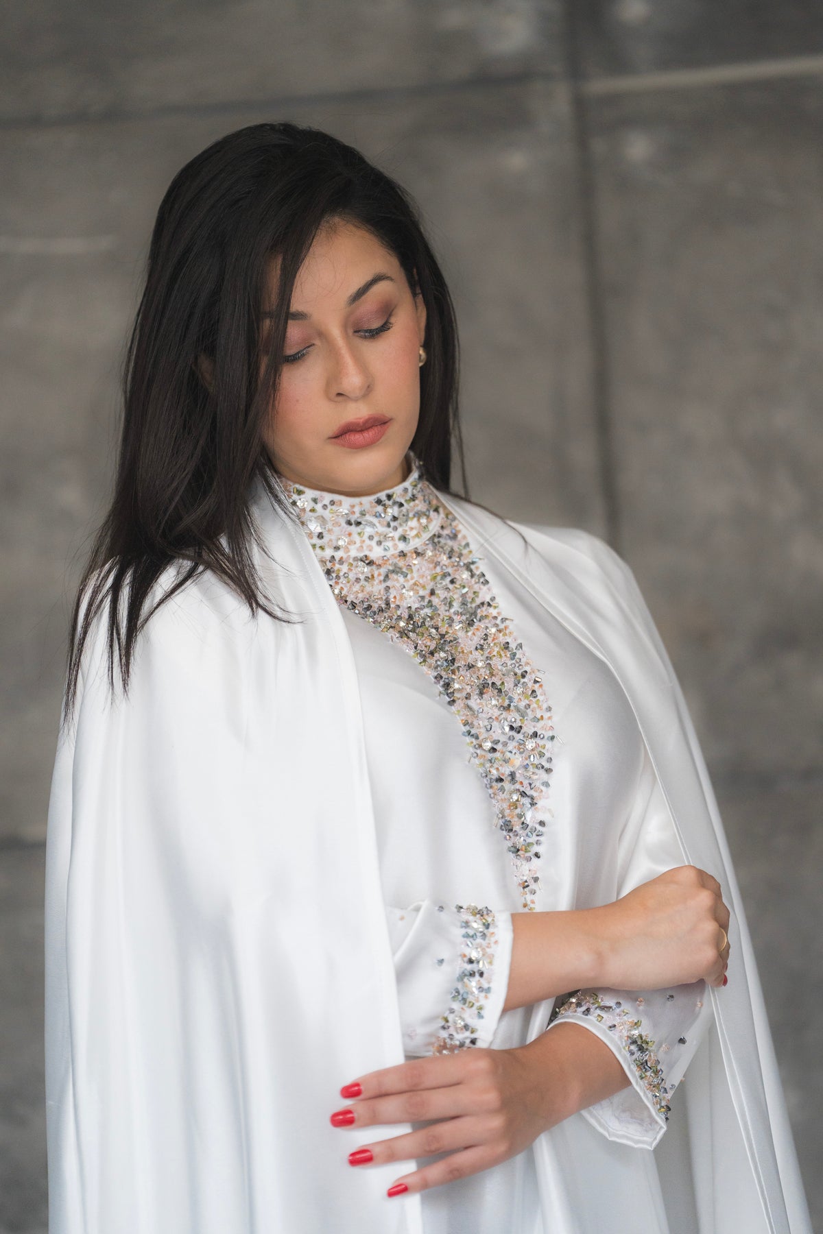 Fatima White Silk 2 Pieces Abaya Dress  Code 001