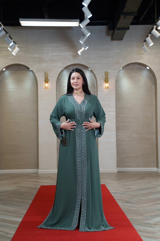 Sage Elegance Embellished Caftan