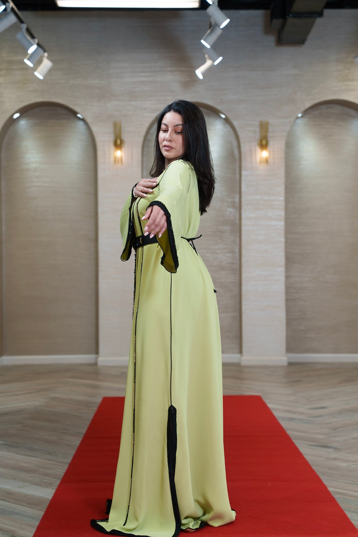 Citron Yellow Kaftan with Black Trim