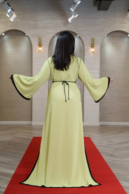 Citron Yellow Kaftan with Black Trim