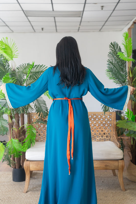 Teal and Coral Embroidered Caftan