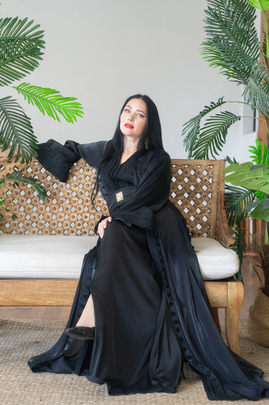 Black Embroidered Organza Kaftan