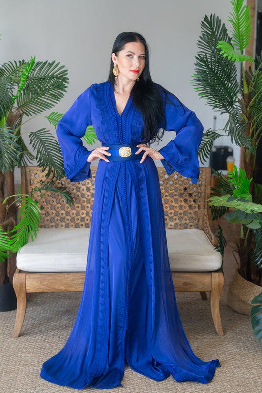 Premium Organza Royal Sapphire Embroidered Caftan