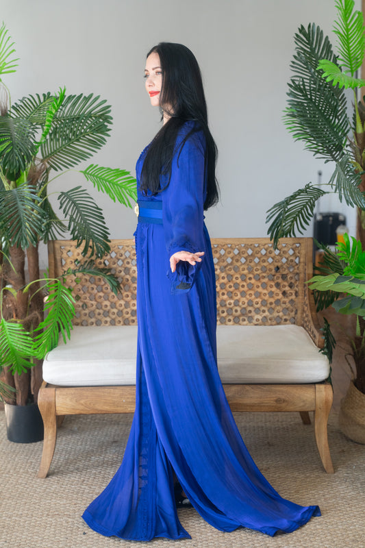 Premium Organza Royal Sapphire Embroidered Caftan