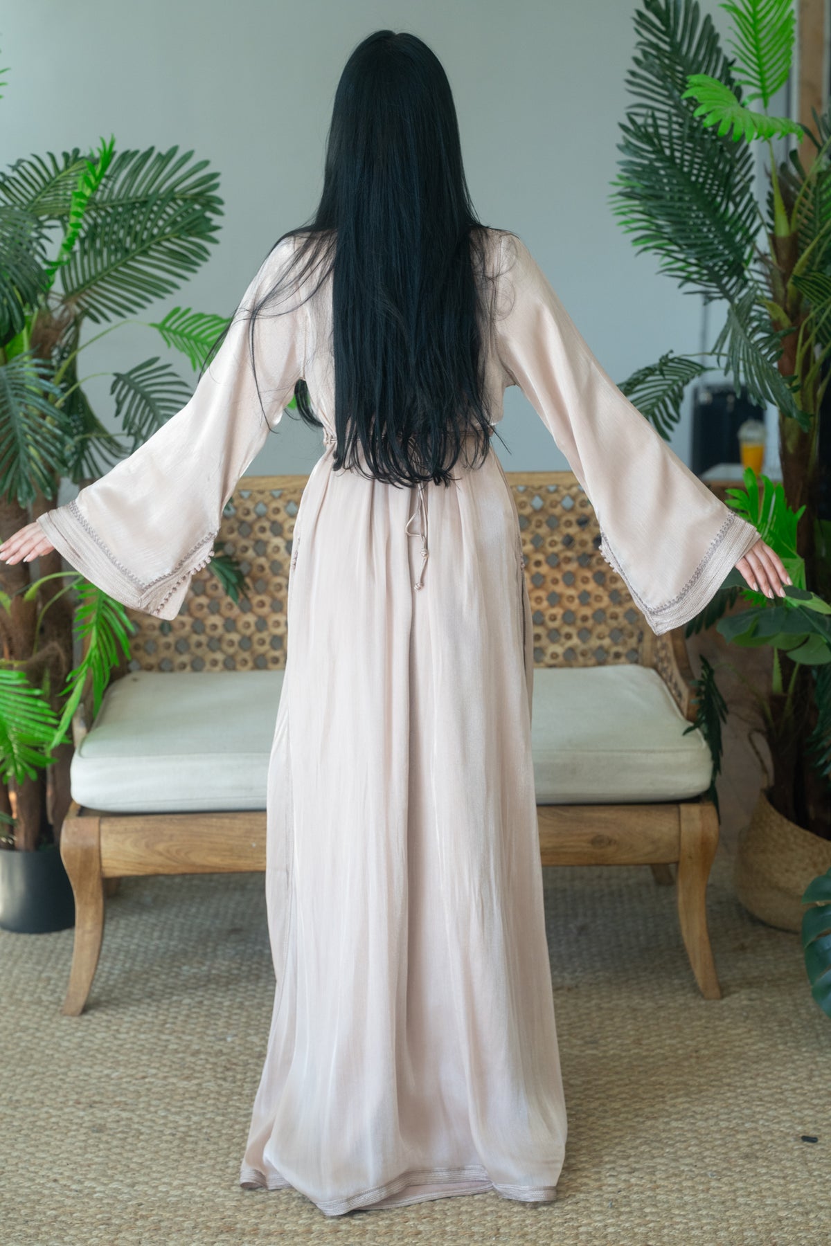 Champagne Tonal Embroidered Organza Kaftan