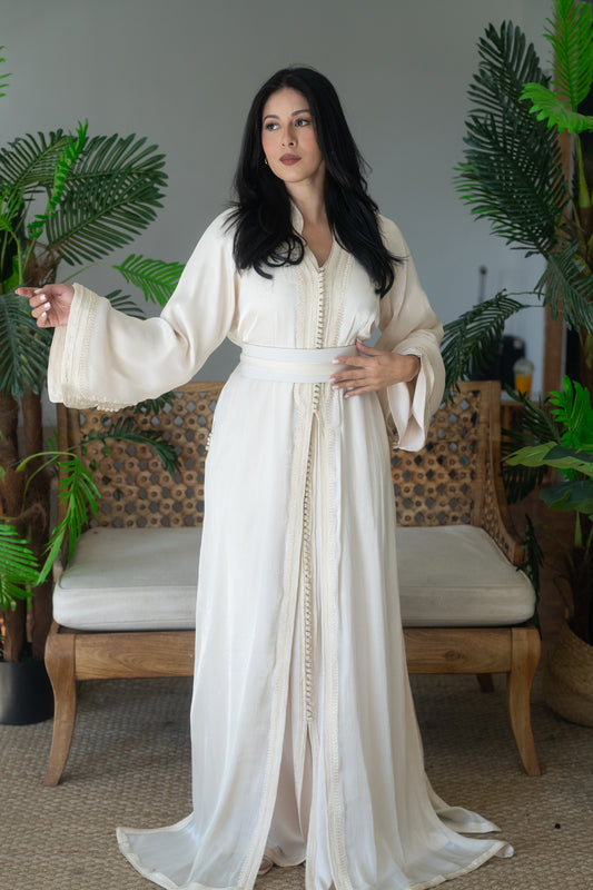 Ivory Silk Embroidered Caftan