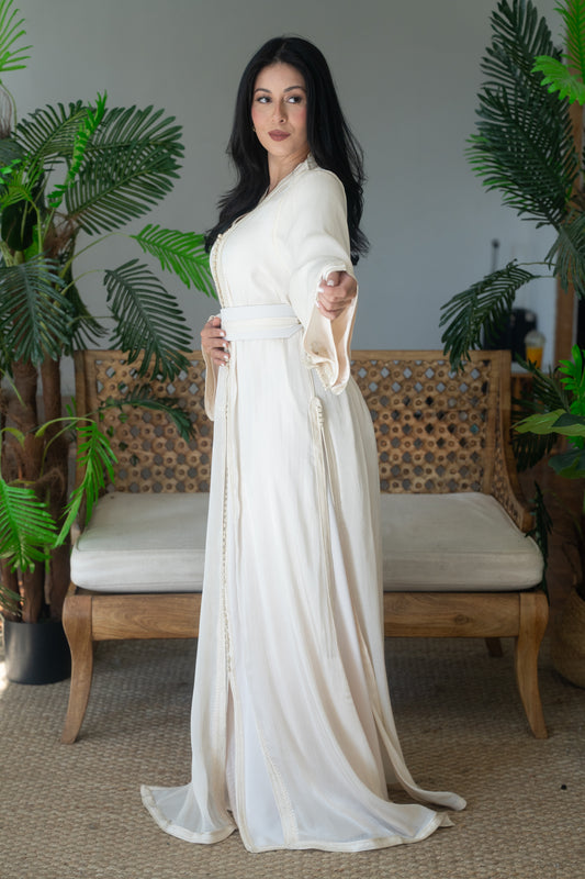 Ivory Silk Embroidered Caftan