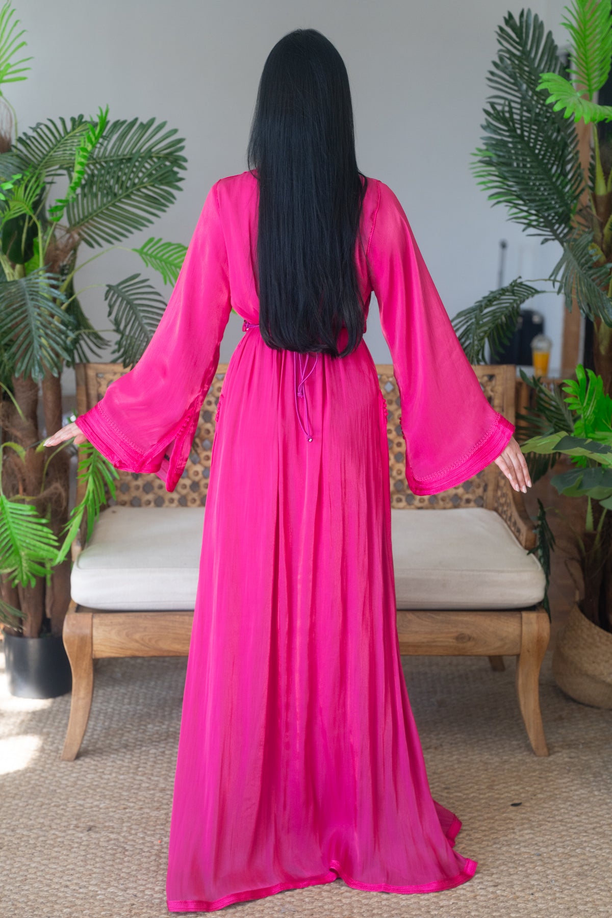 Fuchsia Silk Embroidered Caftan