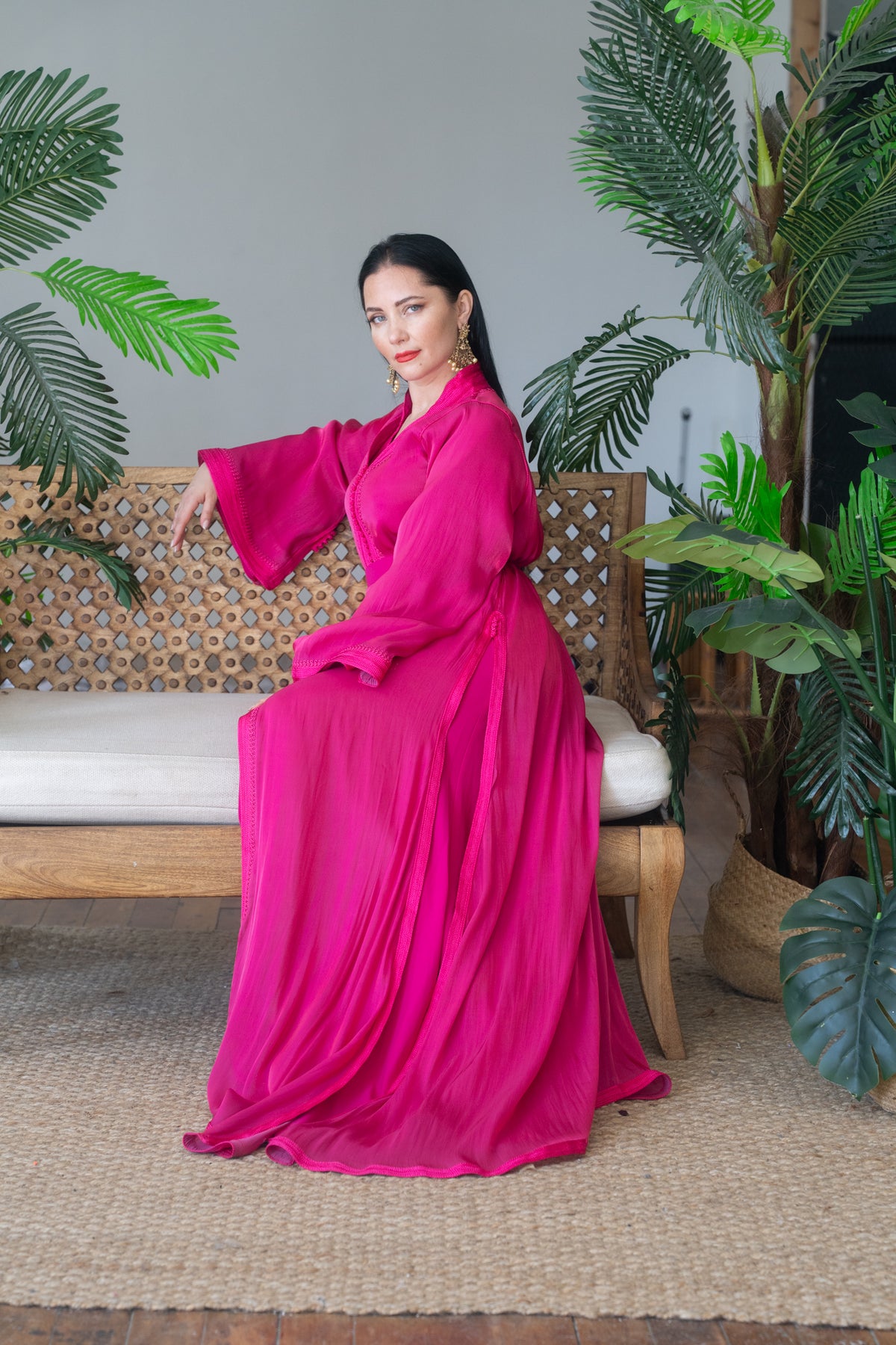 Fuchsia Silk Embroidered Caftan