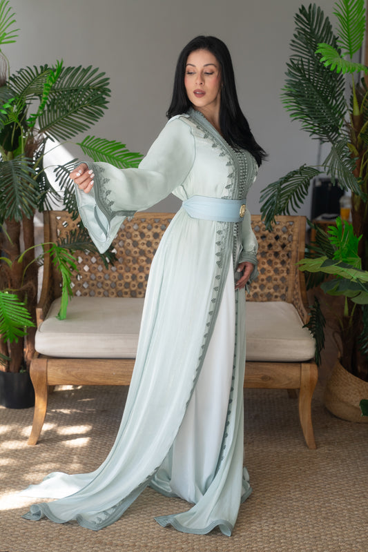 Mint Silk Embroidered Caftan