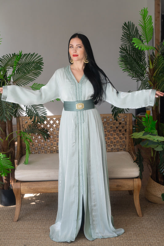 Sage Green Silk Embroidered Caftan