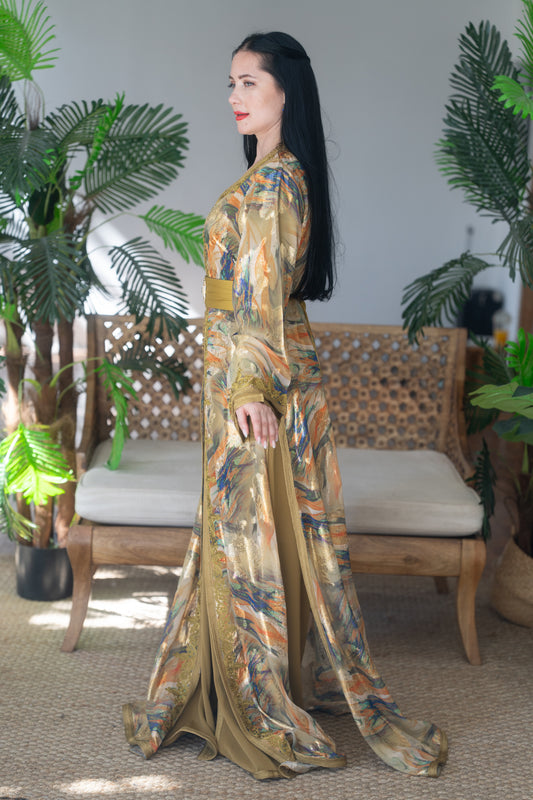 Golden Brushstroke Embroidered Caftan
