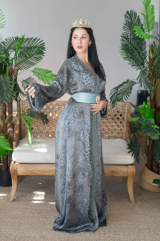 Smokey Teal Animal Print Caftan