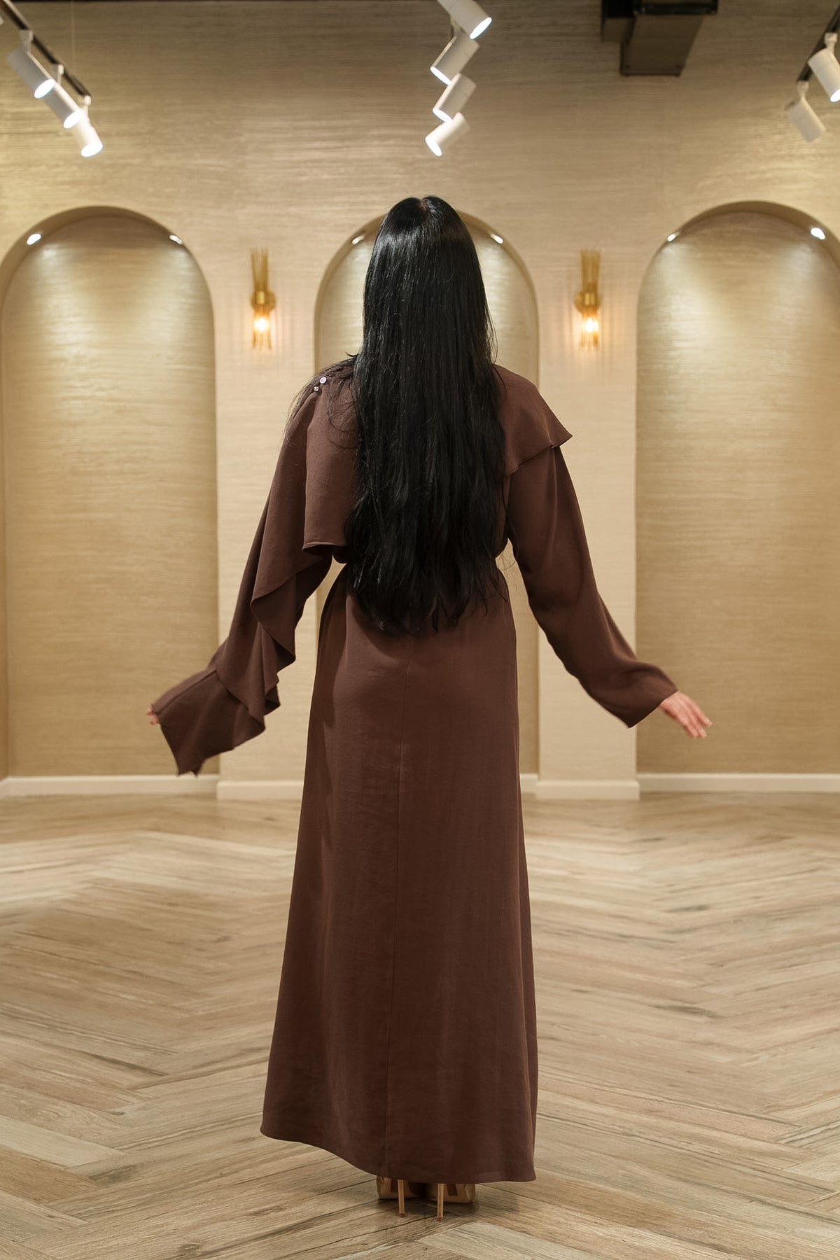 Cape Sleeve Tie-Waist Maxi Dress