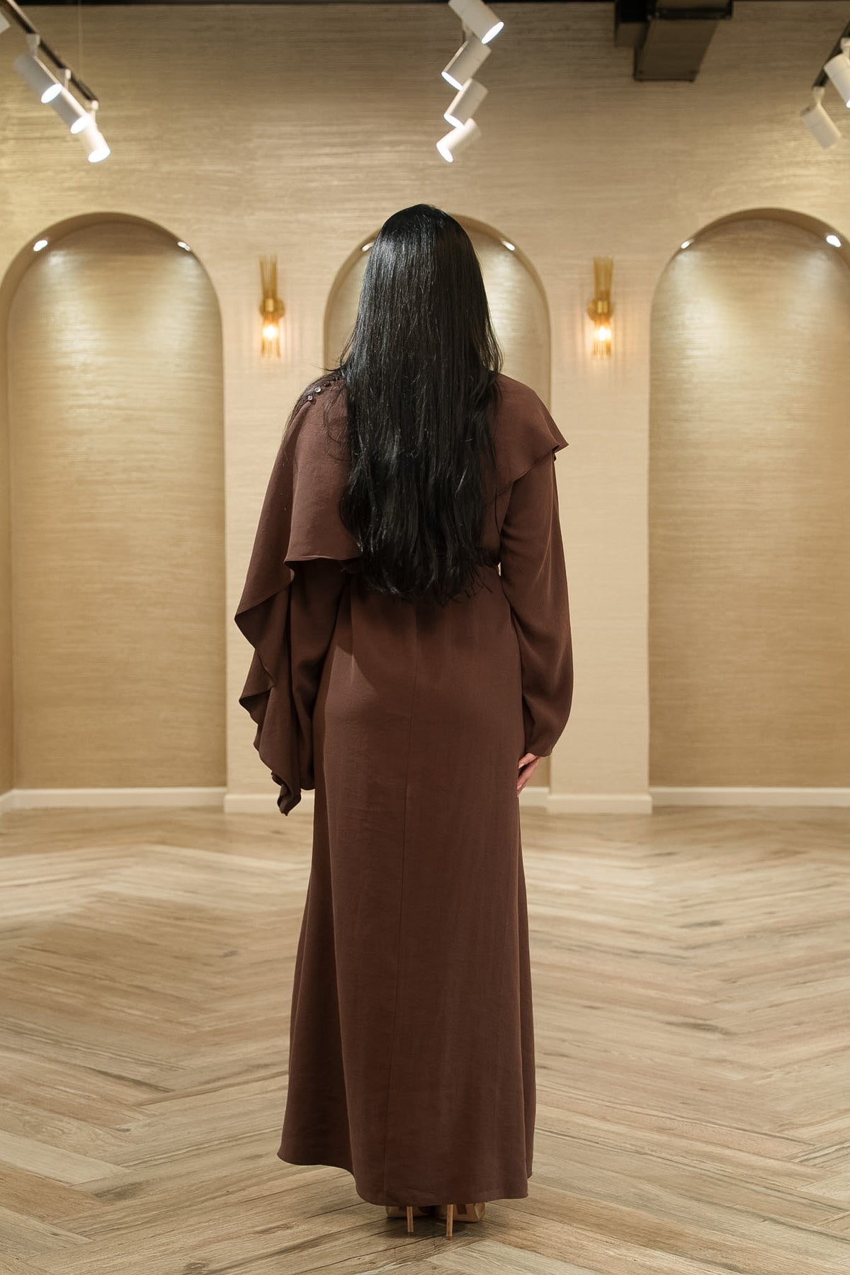 Cape Sleeve Tie-Waist Maxi Dress