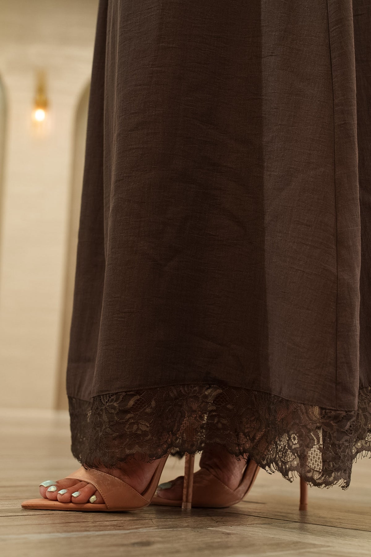 Lace Trim Collared Blouse &amp; Maxi Skirt 2-Piece Set