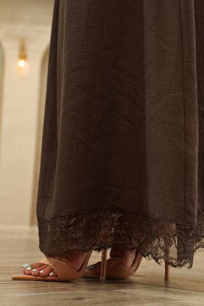 Lace Trim Collared Blouse &amp; Maxi Skirt 2-Piece Set