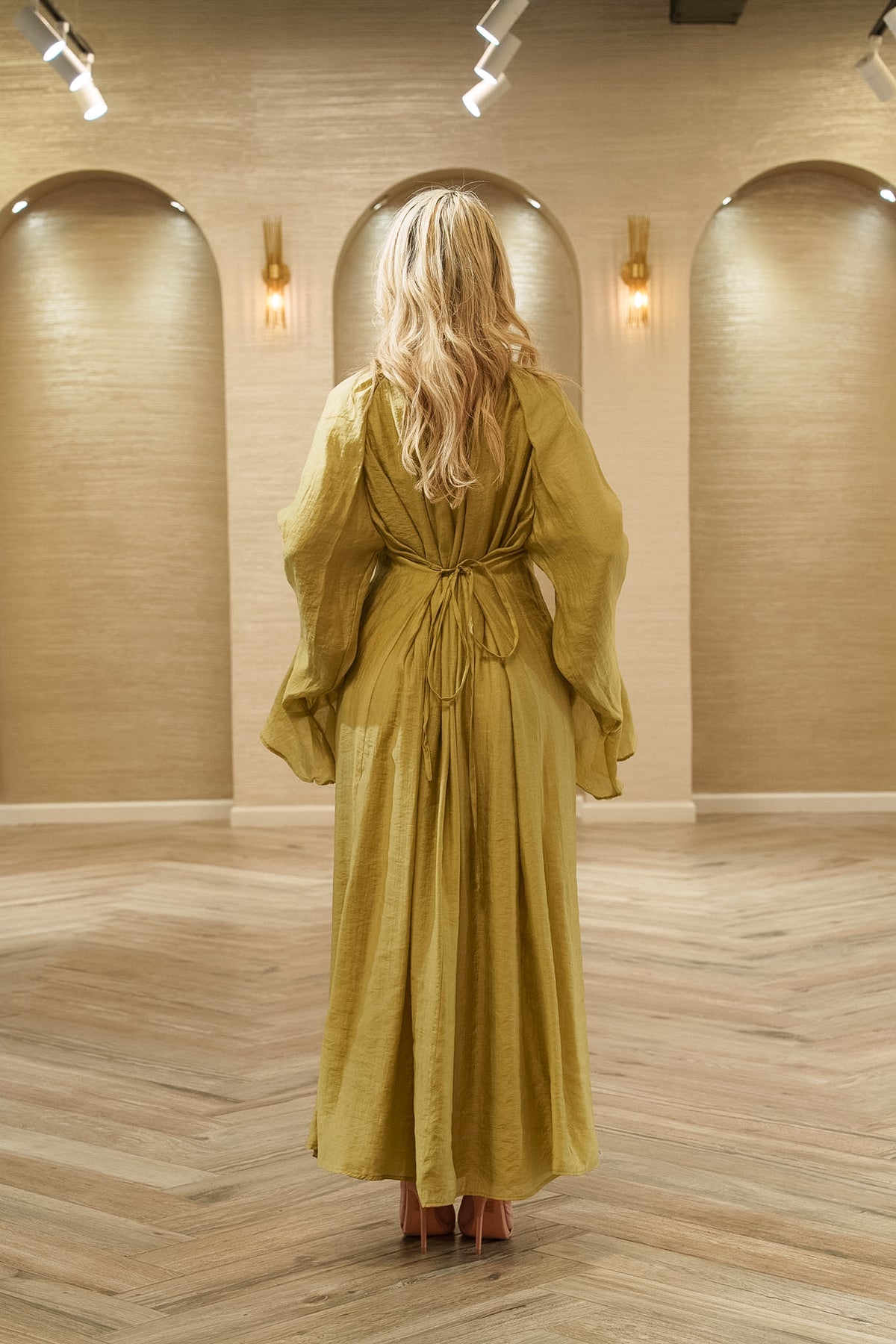 Olivia Tie-Neck Bell Sleeve Maxi Dress