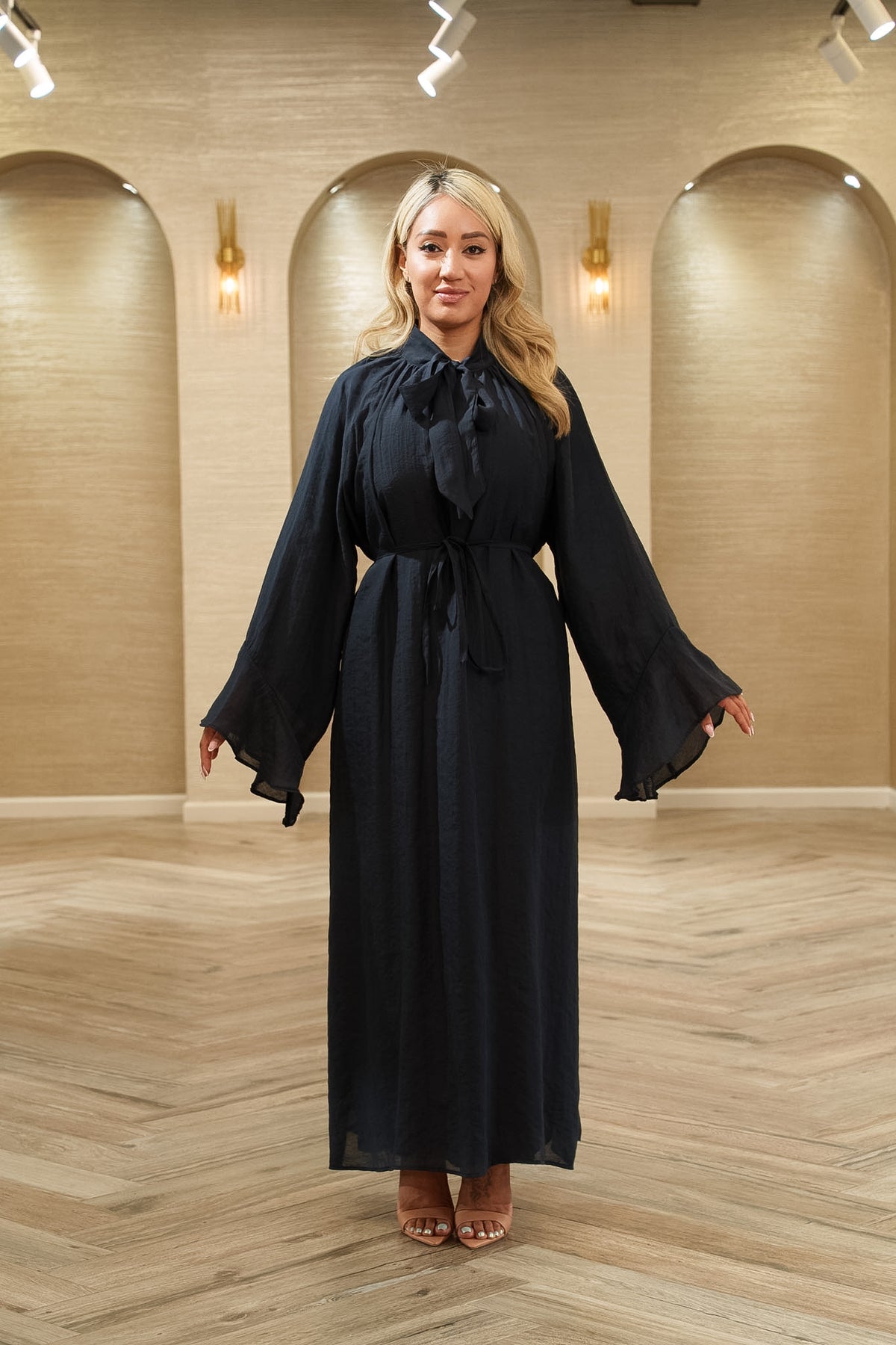 Olivia Tie-Neck Bell Sleeve Maxi Dress