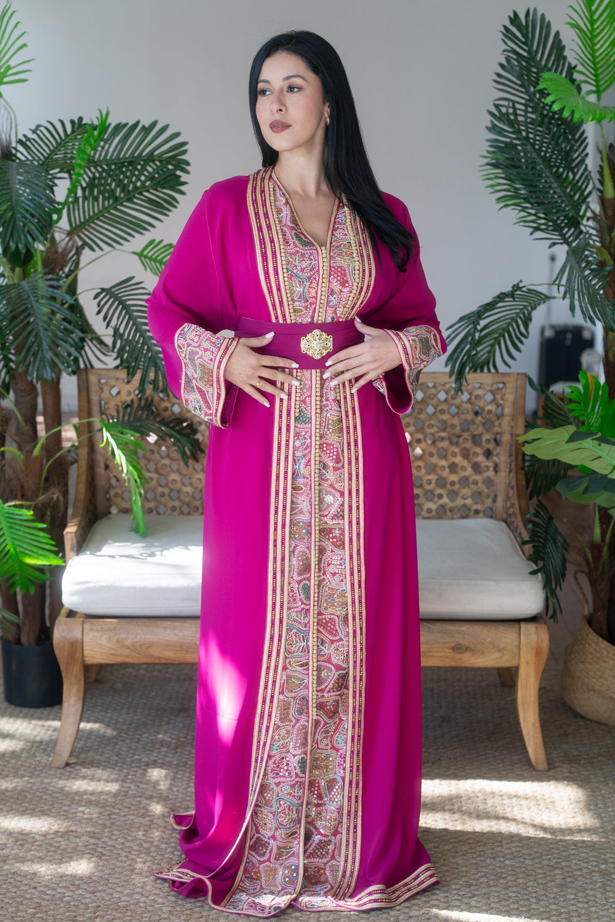 Fuchsia Heritage Embroidered Caftan