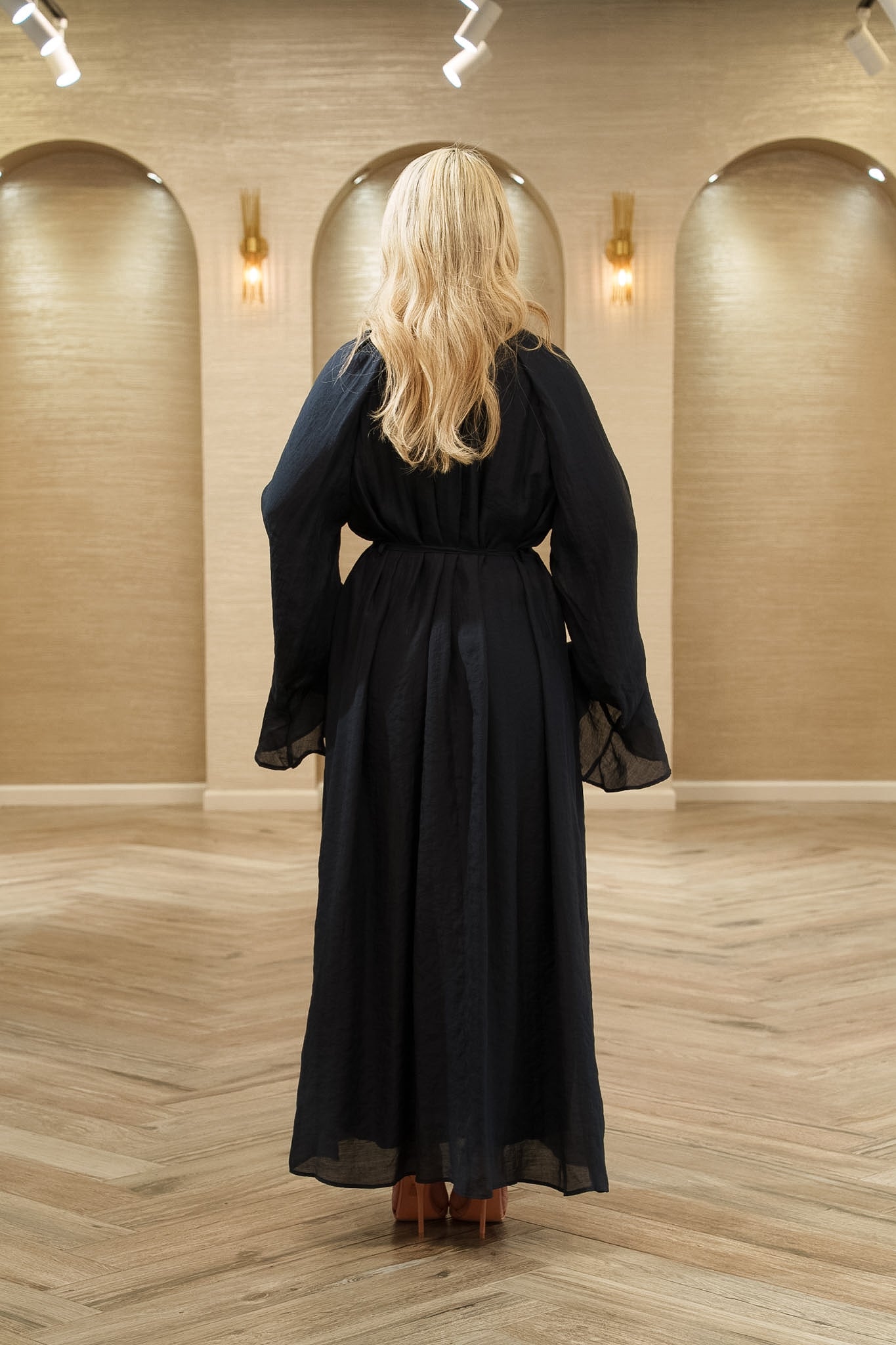 modest black tie dresses Event By Brigitte Brianna elegant modest dress in classic black Olivia Tie-Neck Modest Maxi Dress