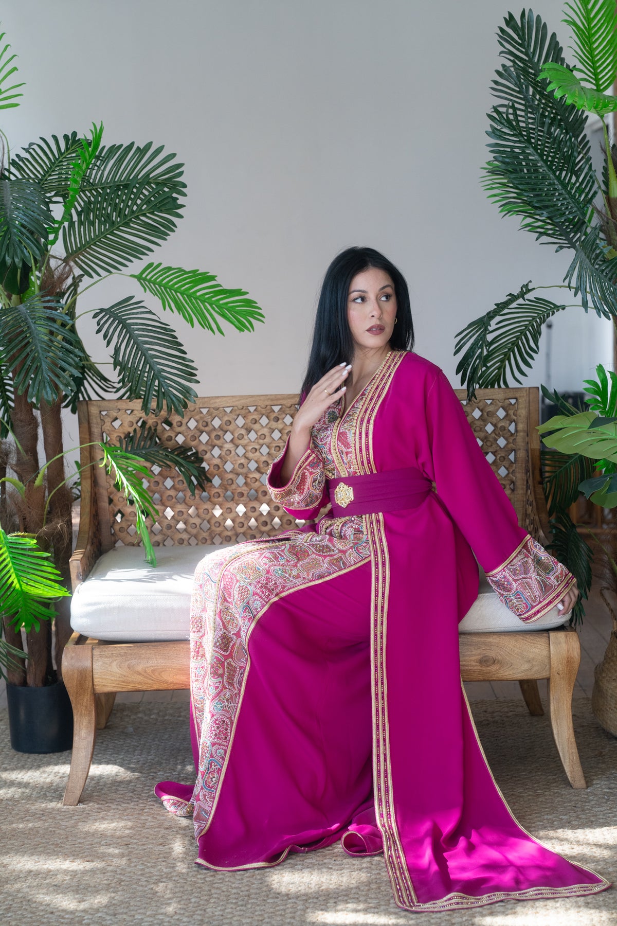 Fuchsia Heritage Embroidered Caftan