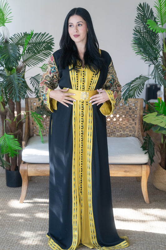 Black & Mustard Royal Tapestry Caftan