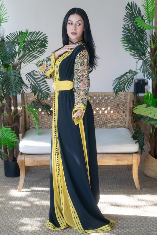 Black & Mustard Royal Tapestry Caftan