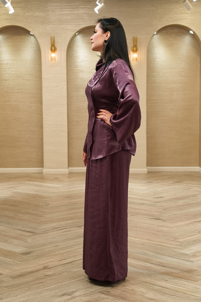 Sophia Satin Draped Blouse &amp; Palazzo Pants 2-Piece Set