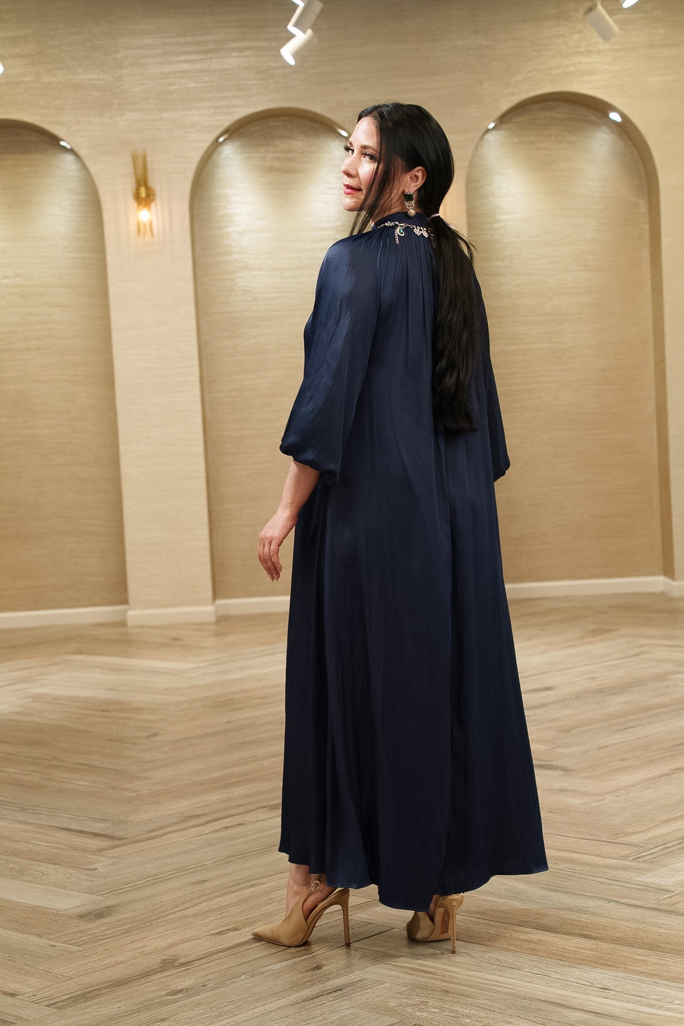 Emerald Grace Embellished Modest Midi Dress – Menatique