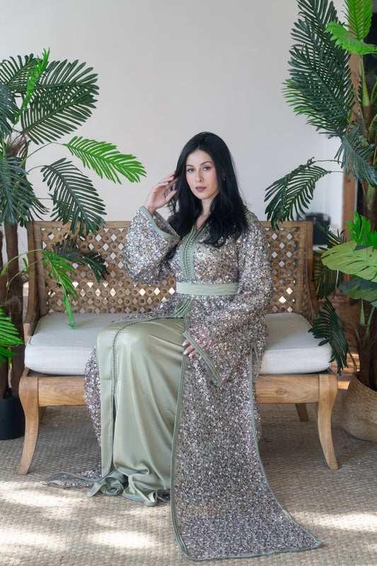 Sage Green Sequin Caftan